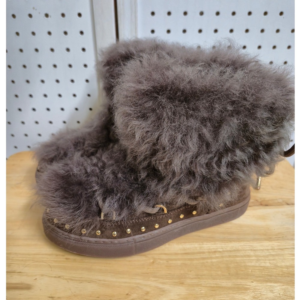 Inuikii Curly Rock Brown Suede Shearling Studded Winter Boots Size 37 US 6.5